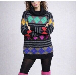 Vintage 90s IB Diffusion Sweater Womens Wool Angora Colorful Small Oversized